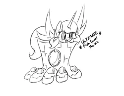 Size: 715x556 | Tagged: safe, artist:alazak, derpibooru import, oc, oc:the fish, unofficial characters only, pony, sea pony, infinity gauntlet, monochrome, solo