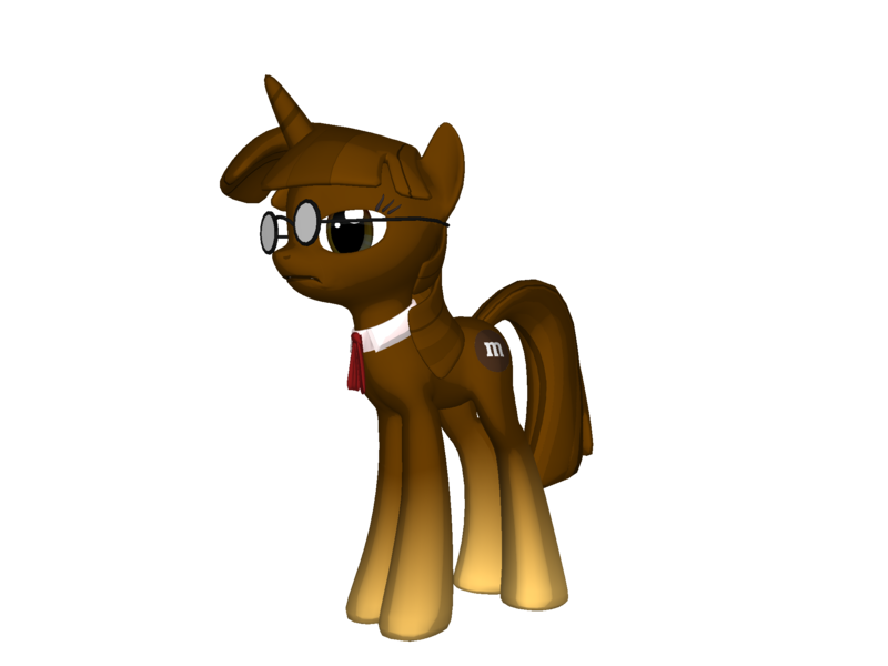 Size: 2000x1500 | Tagged: safe, artist:taionafan369, derpibooru import, oc, oc:brown, oc:mrs. brown, oc:mrs. plain, ponified, pony, unicorn, pony creator, 3d, 3d pony creator, brown, chocolate, collar, dark chocolate, female, food, glasses, gradient legs, m&m's, mrs. brown, necktie, plain, ponylumen, simple background, solo, transparent background