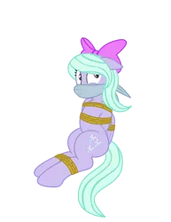 Size: 1573x2035 | Tagged: safe, artist:radiantrealm, derpibooru import, edit, flitter, pegasus, pony, arm behind back, bondage, bound, bound and gagged, bound wings, cloth gag, female, gag, mare, otn gag, over the nose gag, rope, rope bondage, shocked, simple background, solo, tied up, transparent background, wings