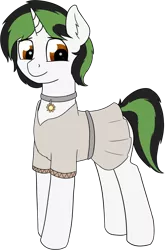 Size: 1018x1538 | Tagged: safe, artist:czaroslaw, derpibooru import, oc, oc:czarie, unofficial characters only, pony, unicorn, clothes, collar, femboy, male, simple background, solo, stallion, standing, transparent background, tunic