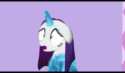 Size: 1024x600 | Tagged: safe, derpibooru import, rarity, goo, pony, unicorn, burnt mane, floppy ears, open mouth, rick and morty, rick and morty meets my little pony, shocked, shocked expression, shrunken pupils, solo, wide eyes