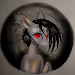 Size: 1080x1080 | Tagged: safe, artist:_quantumness_, derpibooru import, oc, unofficial characters only, earth pony, pony, bust, earth pony oc, looking back, red eyes, solo, traditional art