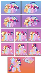 Size: 1711x3000 | Tagged: safe, artist:mlpconjoinment, author:bigonionbean, derpibooru import, applejack, pinkie pie, rainbow dash, twilight sparkle, oc, earth pony, pegasus, pony, unicorn, blushing, butt, comic, commissioner:bigonionbean, conjoined, cowboy hat, cutie mark, embarrassed, extra thicc, female, flank, fused, fusion, hairband, hat, large butt, mare, merge, merging, plot, stetson, thicc ass, thought bubble, varying degrees of amusement