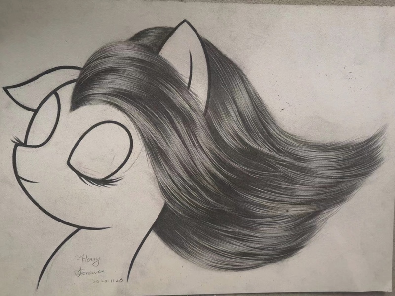 Size: 1440x1080 | Tagged: safe, artist:henry forewen, derpibooru import, oc, unofficial characters only, pony, monochrome, photo, sketch, solo, traditional art