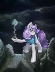 Size: 1647x2160 | Tagged: safe, artist:asumi, artist:asumiart, derpibooru import, maud pie, earth pony, pony, balancing, female, image, jpeg, rock, solo, storm