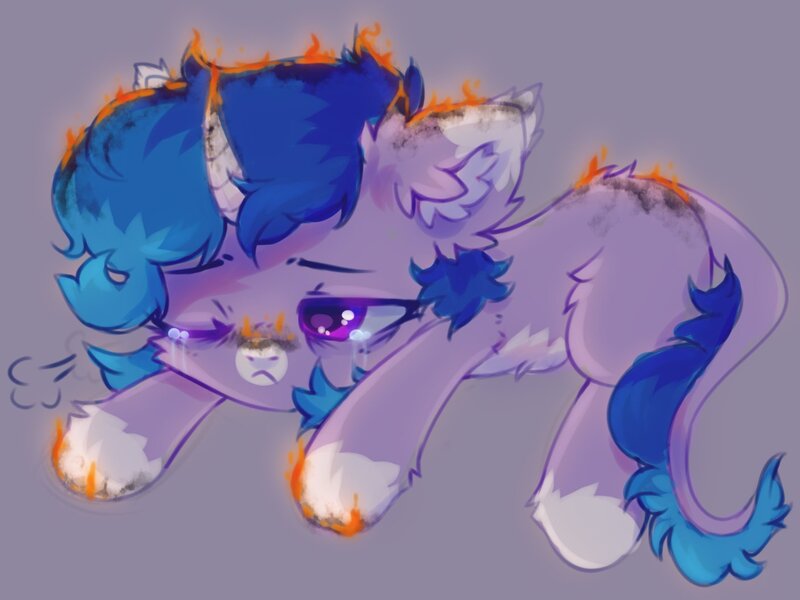 Size: 1408x1056 | Tagged: safe, artist:astralblues, derpibooru import, oc, oc:astral blues, unofficial characters only, pony, unicorn, burning, crying, lying down, solo