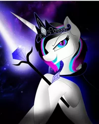 Size: 1000x1250 | Tagged: safe, artist:rxndxm.artist, derpibooru import, oc, oc:shooting star, pony, unicorn, evil grin, female, grin, horn, jewelry, mare, scepter, smiling, solo, tiara, unicorn oc