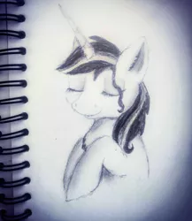 Size: 1080x1245 | Tagged: safe, artist:rxndxm.artist, derpibooru import, oc, oc:shooting star, pony, unicorn, bust, eyes closed, female, horn, irl, mare, photo, solo, traditional art, unicorn oc