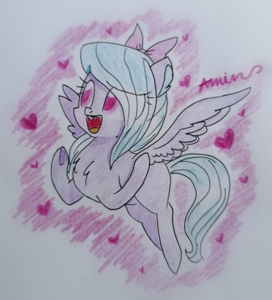 Size: 2863x3154 | Tagged: safe, artist:c.a.m.e.l.l.i.a, derpibooru import, flitter, pegasus, pony, cute, female, flitterbetes, flying, mare, smiling, solo, traditional art