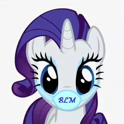 Size: 427x427 | Tagged: artist needed, safe, derpibooru import, edit, edited screencap, screencap, rarity, pony, unicorn, black lives matter, eyeshadow, face mask, female, makeup, mare, mask, mouthpiece, obligatory pony, op is a duck, op is trying to start shit, politics, simple background, solo, white background