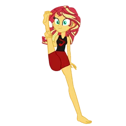 Size: 768x768 | Tagged: safe, artist:felix lynn, derpibooru import, sunset shimmer, equestria girls, barefoot, feet, image, png, simple background, solo, standing splits, transparent background, vertical split