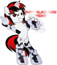 Size: 5006x5734 | Tagged: safe, artist:lincolnbrewsterfan, derpibooru import, oc, oc:blackjack, unofficial characters only, pony, unicorn, fallout equestria, fallout equestria: project horizons, 10 of spades, ace of spades, alternate hairstyle, belly button, bipedal, black friday, blackjack friday, card, determined, fanfic art, female, happy black friday, happy black friday 2020, jack of spades, king of spades, level 1 (project horizons), mare, playing card, queen of spades, rearing, royal flush, scratch font, simple background, smiling, smiling at you, solo, spades, standing, standing on two hooves, transparent background, vector