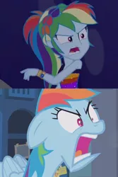 Size: 1526x2289 | Tagged: safe, derpibooru import, screencap, rainbow dash, pegasus, pony, equestria girls, equestria girls series, parental glideance, spring breakdown, spoiler:eqg series (season 2), angry, comparison, female, geode of super speed, heartbreak, locker room, magical geodes, meme, quiet, rage, rage face, ragebow dash, sleeveless, solo, stop, yelling