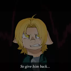 Size: 1563x1563 | Tagged: semi-grimdark, artist:naaltive, derpibooru import, ponified, pony, clothes, crying, edward elric, fullmetal alchemist, gritted teeth, jacket, scene interpretation, solo, subtitles, upset, younger