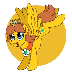 Size: 800x800 | Tagged: safe, artist:perfectpinkwater, derpibooru import, ponified, pegasus, pony, crossover, crown, cutie mark, flying, jewelry, nintendo, princess daisy, regalia, simple background, solo, super mario bros., super smash bros., super smash bros. ultimate, transparent background