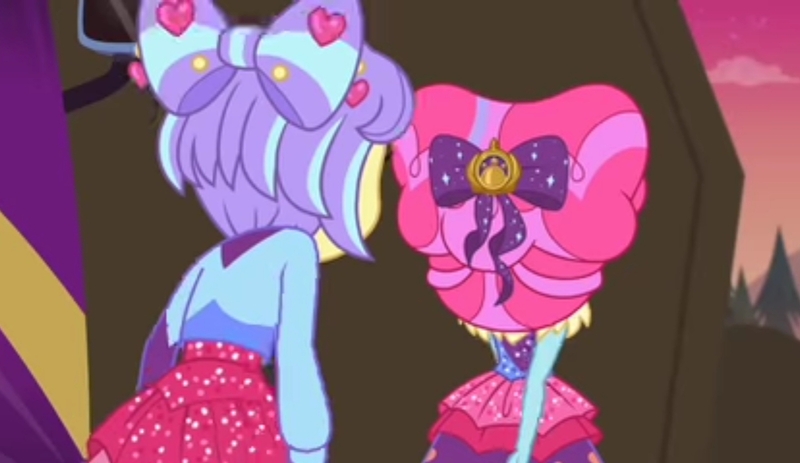 Size: 1243x719 | Tagged: safe, derpibooru import, screencap, kiwi lollipop, supernova zap, equestria girls, equestria girls series, sunset's backstage pass!, spoiler:eqg series (season 2), back, female, k-lo, postcrush, su-z, time twirler