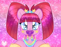 Size: 3514x2713 | Tagged: safe, artist:bunxl, derpibooru import, pacific glow, earth pony, pony, bunxl is trying to murder us, cute, female, glowbetes, glowstick, looking at you, mare, pacifier, pigtails, solo, weapons-grade cute