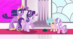 Size: 1280x675 | Tagged: safe, artist:birbnerd17, derpibooru import, cozy glow, diamond tiara, starlight glimmer, twilight sparkle, twilight sparkle (alicorn), alicorn, earth pony, pegasus, the last problem, a better ending for cozy, bell, crown, grogar's bell, jewelry, princess twilight 2.0, regalia, vector