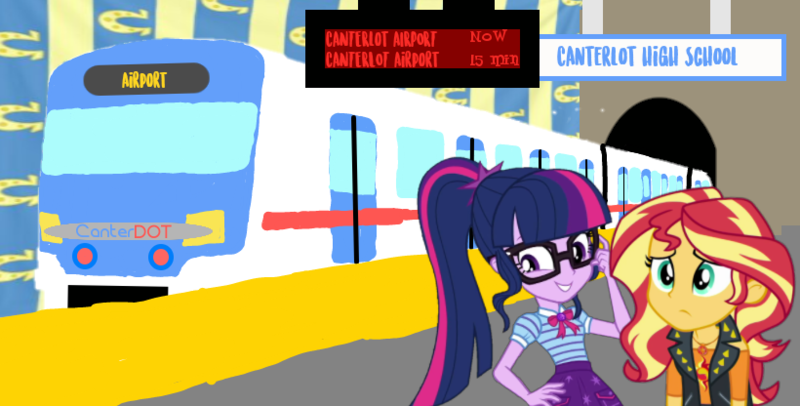 Size: 820x416 | Tagged: artist needed, safe, artist:electrahybrida, artist:thebarsection, derpibooru import, sci-twi, sunset shimmer, twilight sparkle, equestria girls, equestria girls series, canterlot city, canterlot city subway, canterlot city transit, canterlot high, canterlot high school station, female, food, lesbian, platform, scitwishimmer, shipping, shipping fuel, station, subway, subway station, subway train, sunsetsparkle, train, train station