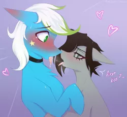 Size: 2357x2168 | Tagged: suggestive, artist:taleriko, derpibooru import, oc, oc:taleriko, unofficial characters only, earth pony, pony, blushing, drool, drool string, gradient background, heart, kissing, sloppy kissing, tongue out