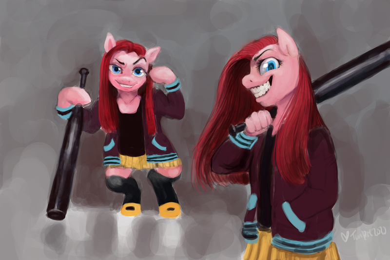 Size: 6000x4000 | Tagged: safe, artist:misstwipietwins, derpibooru import, pinkie pie, anthro, earth pony, pony, baseball bat, pinkamena diane pie, solo