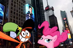 Size: 564x376 | Tagged: artist needed, bedroom eyes, crossover, crossover shipping, derpibooru import, edit, female, honeymoon, kissy face, male, new york city, pinker, pinkie pie, safe, selfie, shipping, shipping fuel, straight, wander over yonder, wander (wander over yonder)