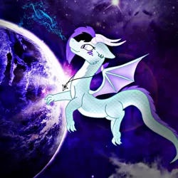 Size: 1000x1000 | Tagged: safe, artist:rxndxm.artist, derpibooru import, oc, oc:shooting star, unofficial characters only, dracony, dragon, hybrid, pony, female, horns, jewelry, necklace, smiling, solo, species swap