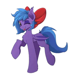 Size: 1604x1600 | Tagged: artist needed, source needed, safe, derpibooru import, oc, unofficial characters only, bat pony, pony, derpibooru community collaboration, 2021 community collab, bat pony oc, bat wings, bow, hair bow, one eye closed, simple background, solo, transparent background, wings