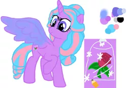 Size: 973x674 | Tagged: safe, artist:daisyrosepup16, derpibooru import, oc, unofficial characters only, alicorn, pony, alicorn oc, base used, female, flower, horn, mare, one wing out, raised hoof, reference sheet, rose, simple background, white background, wings