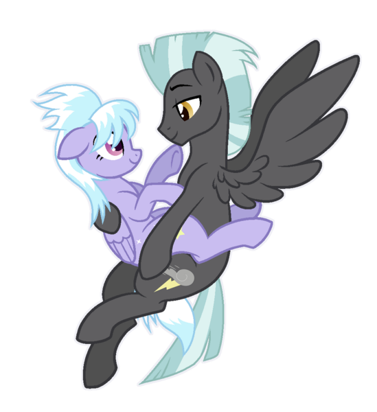 Size: 855x934 | Tagged: source needed, useless source url, safe, artist:felikusstekill, derpibooru import, cloudchaser, thunderlane, female, flying, male, shipping, straight, thunderchaser