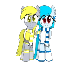 Size: 1500x1300 | Tagged: safe, artist:exemxetheexe, derpibooru import, oc, oc:cream sweet, oc:lovelystar, unofficial characters only, pegasus, pony, derpibooru community collaboration, 2021 community collab, clothes, derp, duo, female, mare, not derpy, scarf, simple background, transparent background