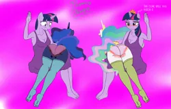 Size: 2500x1592 | Tagged: suggestive, artist:flammingbrony40, derpibooru import, princess celestia, princess luna, twilight sparkle, alicorn, anthro, unicorn, 1000 hours in ms paint, ass, breasts, butt, cleavage, clone, clothes, cute, high socks, image, jpeg, over the knee, panties, punishment, sexy, socks, spanking, stocking feet, thigh highs, toe socks, underwear