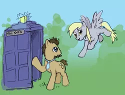 Size: 600x456 | Tagged: safe, derpibooru import, derpy hooves, doctor whooves, time turner, earth pony, pegasus, pony, /co/, 4chan, brony history, crossover, doctor who, female, male, mare, sonic screwdriver, stallion, tardis, the doctor