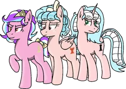 Size: 887x624 | Tagged: safe, artist:flamepony, derpibooru import, cozy glow, oc, oc:blue flower, oc:warm crown, earth pony, pegasus, pony, unicorn, simple background, transparent background