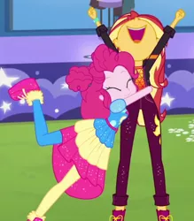 Size: 424x484 | Tagged: safe, derpibooru import, screencap, pinkie pie, sunset shimmer, equestria girls, equestria girls series, wake up!, spoiler:eqg series (season 2), cropped, nose in the air