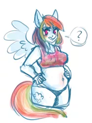 Size: 618x821 | Tagged: anthro, artist:greyeater, belly, belly blush, belly button, big belly, breasts, busty rainbow dash, chubby, chubby dash, clothes, cute, derpibooru import, doodle, female, looking at you, momma dash, pegasus, preggo dash, pregnant, rainbow dash, shy, sketch, solo, solo female, suggestive, tanktop