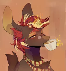 Size: 1199x1284 | Tagged: safe, artist:crow449, derpibooru import, oc, unofficial characters only, pony, unicorn, bust, clothes, cup, drinking, food, glasses, glowing horn, horn, magic, scarf, solo, tea, teacup, telekinesis, unicorn oc