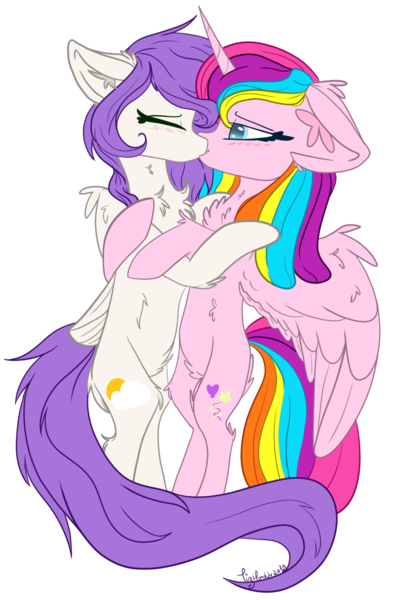 Size: 1360x2048 | Tagged: safe, artist:tizhonolulu, derpibooru import, oc, unofficial characters only, pegasus, floppy ears, kissing, simple background, standing, transparent background