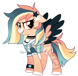 Size: 1839x1804 | Tagged: safe, artist:lazuli, derpibooru import, oc, unofficial characters only, pegasus, pony, choker, clothes, colored hooves, eyelashes, heterochromia, pegasus oc, signature, simple background, solo, transparent background, two toned wings, wings