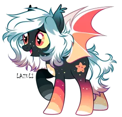 Size: 2408x2310 | Tagged: safe, artist:lazuli, derpibooru import, oc, unofficial characters only, bat pony, pony, bat pony oc, bat wings, open mouth, raised hoof, signature, simple background, solo, transparent background, wings