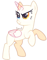 Size: 1825x2304 | Tagged: safe, artist:lazuli, derpibooru import, oc, unofficial characters only, alicorn, pony, alicorn oc, bald, base, eyelashes, heterochromia, horn, looking back, looking up, rearing, signature, simple background, solo, transparent background, wings