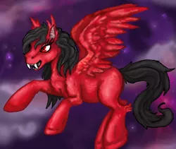 Size: 800x674 | Tagged: safe, artist:sharkledog, derpibooru import, oc, oc:crimson, unofficial characters only, pegasus, fangs, pegasus oc, rearing, wings