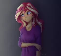 Size: 3782x3469 | Tagged: safe, artist:buttersprinkle, derpibooru import, sunset shimmer, equestria girls, rainbow rocks, arm under breasts, beautiful, blushing, clothes, cute, female, pajamas, sad, sadorable, shimmerbetes, simple background, solo