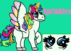 Size: 800x578 | Tagged: safe, artist:daisyrosepup16, derpibooru import, oc, oc:sprinkles, unofficial characters only, alicorn, pony, alicorn oc, female, horn, looking up, mare, multicolored hair, rainbow hair, raised hoof, solo, wings