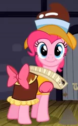 Size: 367x596 | Tagged: safe, derpibooru import, screencap, chancellor puddinghead, pinkie pie, earth pony, pony, hearth's warming eve (episode), cropped, female, looking back, solo
