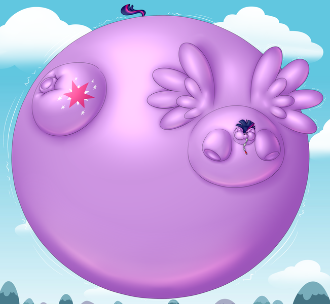Size: 3320x3060 | Tagged: questionable, artist:balloonkitten, artist:bastienl, derpibooru import, twilight sparkle, twilight sparkle (alicorn), alicorn, balloon pony, inflatable pony, pony, air inflation, belly, big belly, bingo wings, blimp, female, floating, huge belly, impossibly large belly, inflatable, inflated ears, inflated wings, inflation, puffy cheeks, solo, solo female, twiblimp sparkle, wings