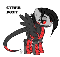 Size: 2000x1900 | Tagged: safe, artist:witchs_circle, derpibooru import, oc, oc:cyber-dark, unofficial characters only, cyborg, pegasus, pony, armor, black sclera, boots, clothes, colored sclera, cyber-questria, genderfluid, gloves, gritted teeth, shoes, simple background, solo, transparent background