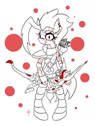 Size: 1500x1974 | Tagged: safe, artist:darkdarkpumpkin30, derpibooru import, oc, oc:blaze bolt, unofficial characters only, earth pony, pony, armor, arrow, belt, bipedal, boots, bow (weapon), clothes, ear piercing, earring, eyebrow piercing, female, gloves, jewelry, mare, piercing, quiver, shoes, shoulder pads, simple background, solo, tattoo, white background