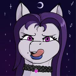 Size: 825x825 | Tagged: safe, artist:pony_prints<3, derpibooru import, oc, pony, beauty mark, bust, choker, goth, licking, licking lips, lipstick, moon, solo, stars, tongue out
