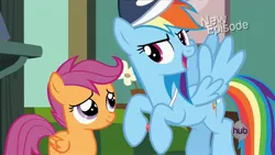 Size: 1920x1080 | Tagged: safe, derpibooru import, screencap, rainbow dash, scootaloo, pony, flight to the finish, baseball cap, cap, coach rainbow dash, coaching cap, coaching whistle, cute, cutealoo, hat, image, jpeg, rainbow dash is best pony, rainbow dashs coaching whistle, rainbow sass, spiritual sisters, whistle